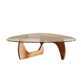 Honyee Morden Coffee Table, Tempered Glass Top Coffee Table with Wooden Legs, 42.5" x 28.5" x 16.1" Triangle Coffee Table for Living Room, Natural Wood Honyee