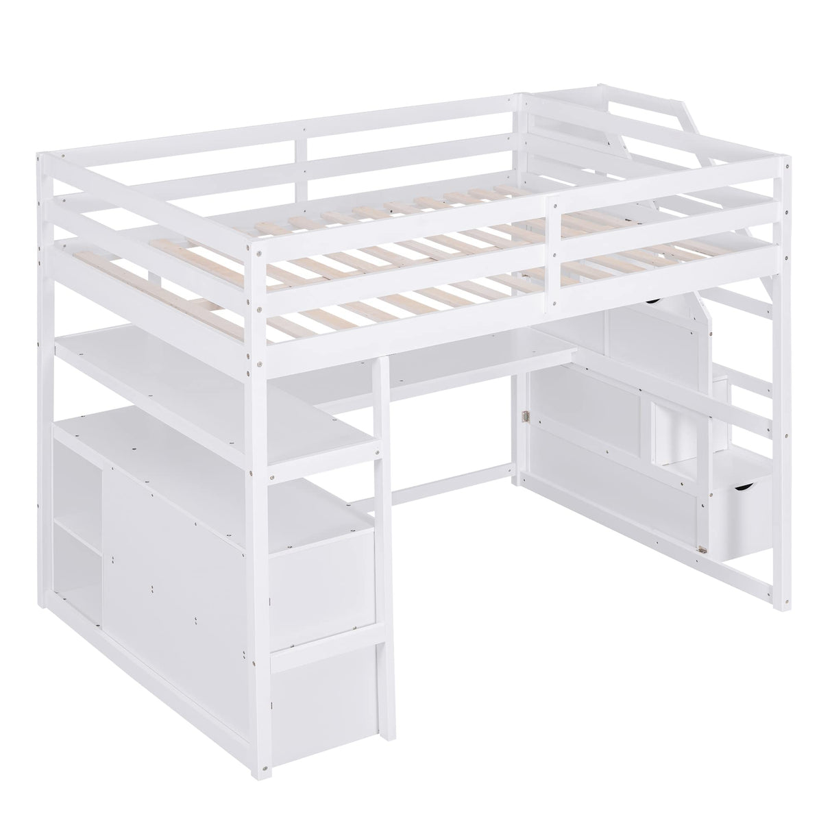 Harper & Bright Designs White Full Size Loft Bed with Integrated Desk, Shelving, and Storage Staircase Harper & Bright Designs