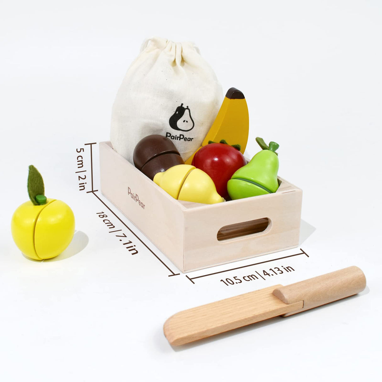 PairPear Wooden Play Food Cutting Fruit Set - Wooden Toys for Toddlers Toy Food Play Kitchen Accessories PairPear
