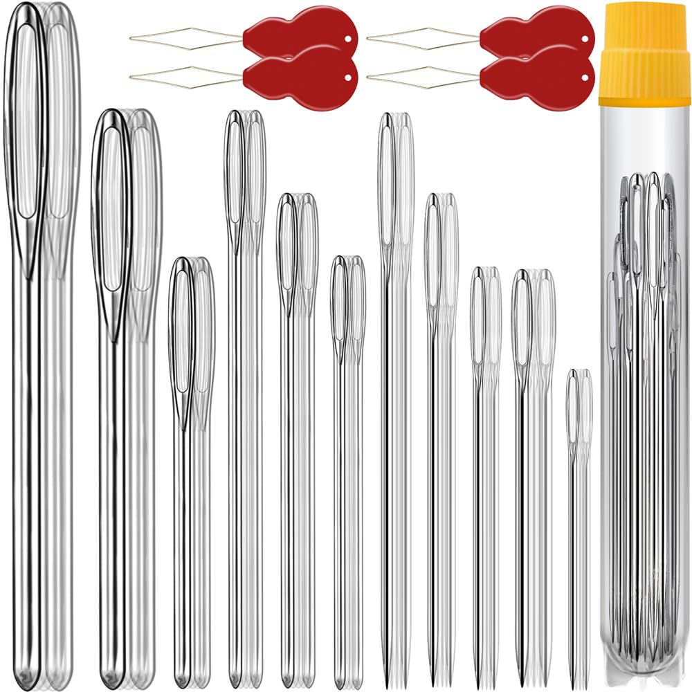 55 PCS Large-Eye Blunt Needles, Large Eye Sewing Needles, 11 Sizes Hand Sewing Needles, Knitting Needles, Yarn Needles, Embroidery Needle, Quilting Needles with 4 Threaders, Weaving Stringing Needles phicivono