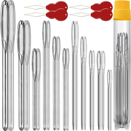 55 PCS Large-Eye Blunt Needles, Large Eye Sewing Needles, 11 Sizes Hand Sewing Needles, Knitting Needles, Yarn Needles, Embroidery Needle, Quilting Needles with 4 Threaders, Weaving Stringing Needles phicivono