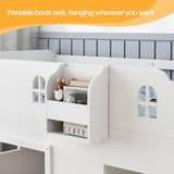 JOYMOR Loft Bed Twin Size with Led Light, Low Loft Bed with Storage Drawer, Modern Farmhouse Design with Castle Guardrail and Window, Book Rack, Smart APP Control, No Box Spring Needed (White) JOYMOR