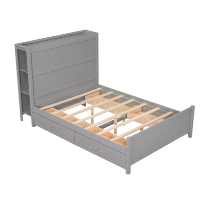 Harper & Bright Designs Full Size Bed with Bookcase Headboard and 4 Storage Drawers in Gray - WoodArtSupply