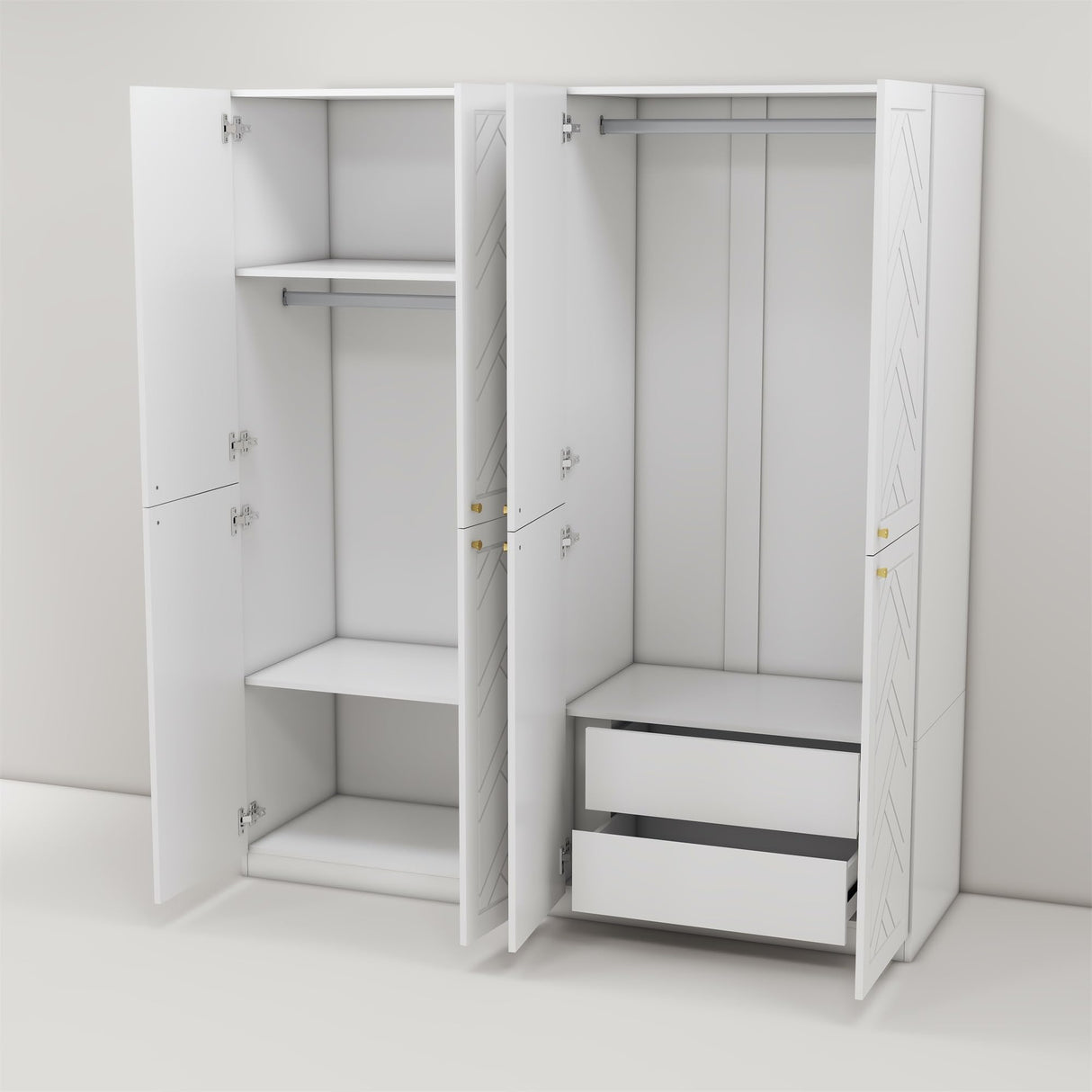 Armoire Wardrobe Closet with 4 Doors, 78" Clothing Storage Cabinet with Hanging Rod Shelf and Drawers, Wooden Freestanding Bedroom Armoires for Bedroom, Living Room, White vinform