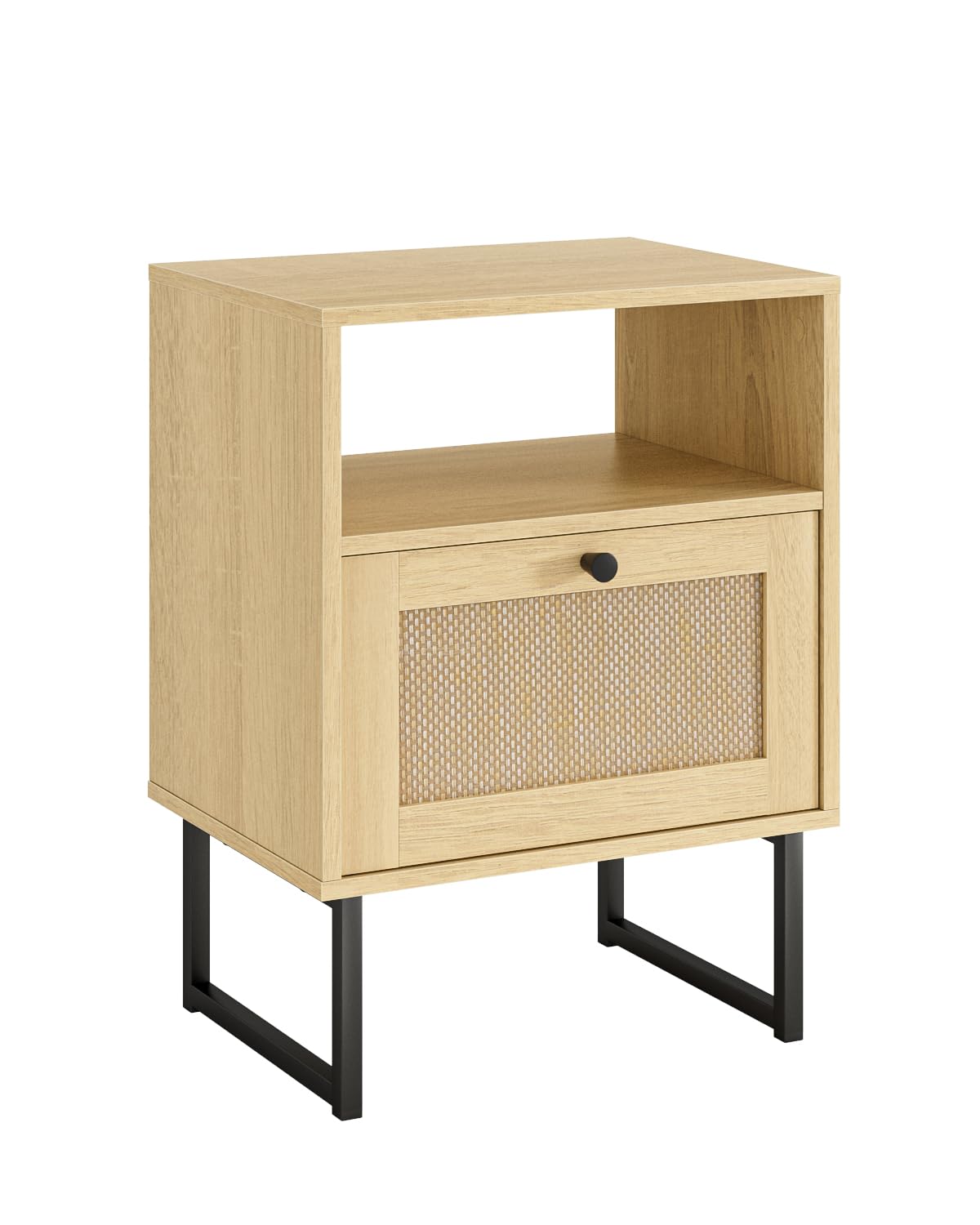 Acodaiuy Rattan Night Stand, Modern Boho Nightstand with Storage Drawer, Wood Bedside Table with Open Shelf, Side End Table for Bedroom,Living Room,Oak Acodaiuy