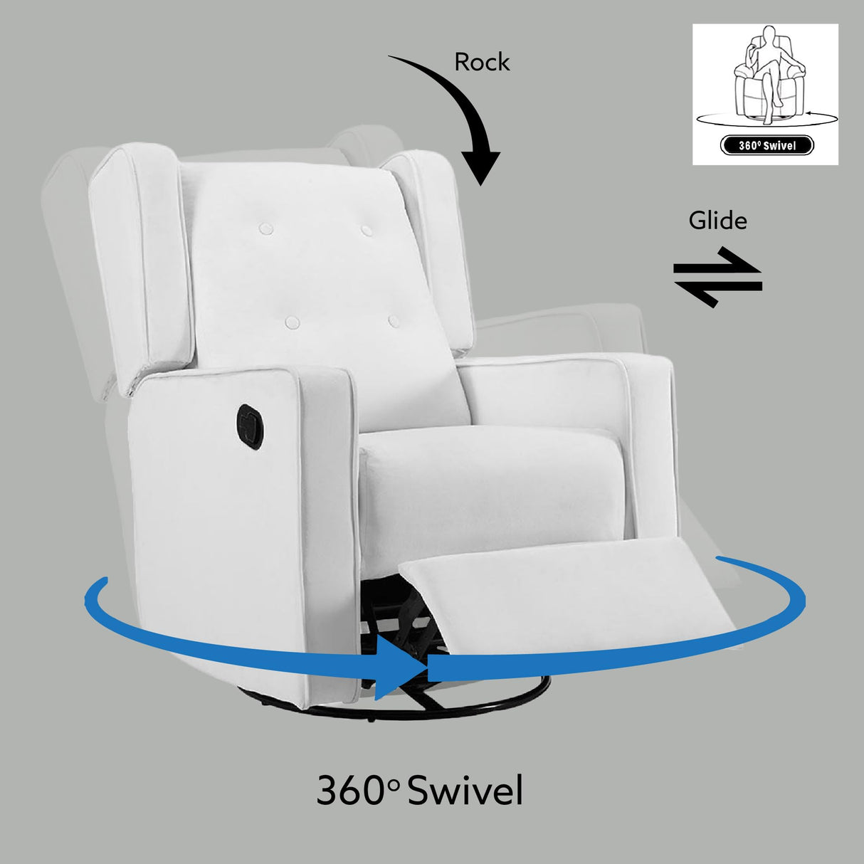 Naomi Home Bond with Your Baby Relax in Style with Odelia 360 Swivel Glider Rocker Recliner Nursery Breastfeeding Maternity Chair Plush Cushioning Soothing Rocking Motion Microfiber - Bright White Naomi Home