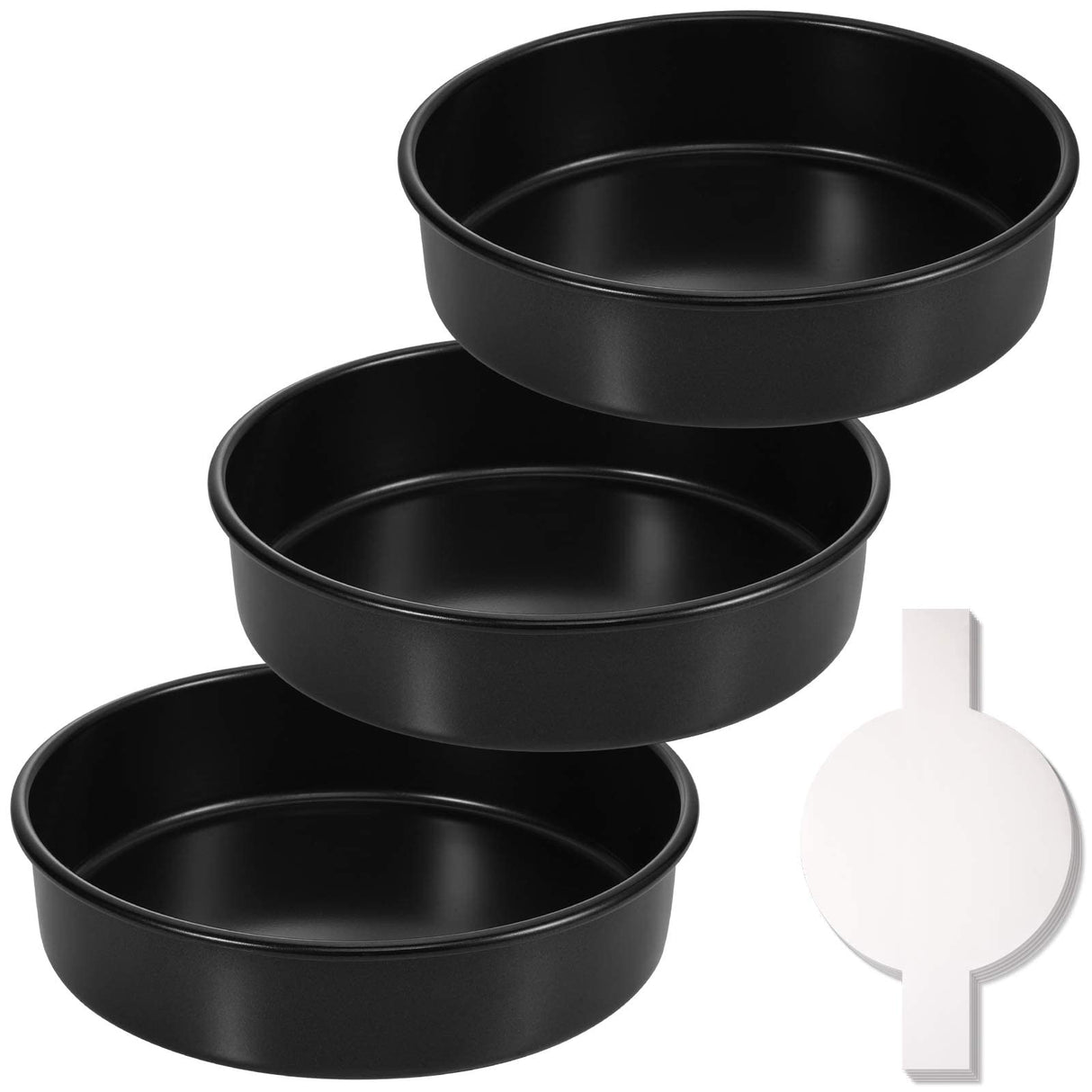 HIWARE 8-Inch Round Cake Pan Set of 3, Nonstick Baking Cake Pans with 90 Pieces Parchment Paper, Dishwasher Safe HIWARE