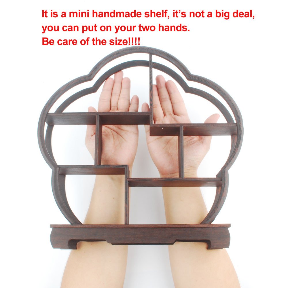 NWFashion Chinese Wooden Rosewood 11" Curio Cabinets Shelf+3PCS Mini Redware 2.5" Teacup (Plum) NWFashion