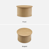 mopio Quin Tambour Round Circle Coffee Table with Storage, Drum Accent, Mid Century Modern, Wood, Fluted Center, Tea Table with Removable Lid, Living Room (Light Oak) mopio