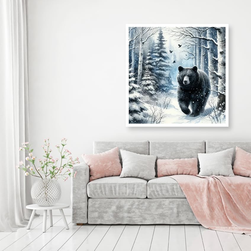 MOMDEDP Diamond Painting Kits for Adults -Forest Bear DIY 5D Diamond Art Kits Full Drill Winter Diamond Dots Paintings with Diamonds Gem Art and Crafts for Beginners Home Decor 12x12inch Animal MOMDEDP