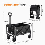 Collapsible Wagon 220 lbs, Heavy Duty Wagons Carts Foldable, Portable Wagon for Groceries, Beach Cart with All-Terrain Wheels & Drink Holders, Wagon Cart for Shopping, Sports, Outdoor Camping, Black PASAMIC