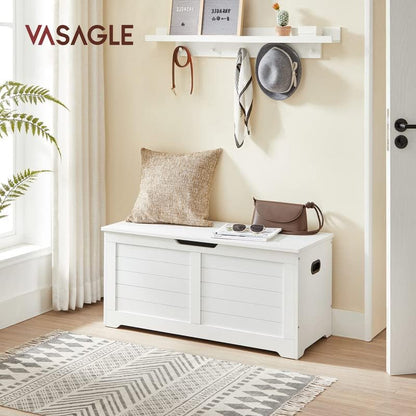 VASAGLE Storage Chest, Storage Trunk with 2 Safety Hinges, Storage Bench, Shoe Bench, Modern Style, 15.7 x 39.4 x 18.1 Inches, for Entryway, Bedroom, Living Room, White ULSB061T10