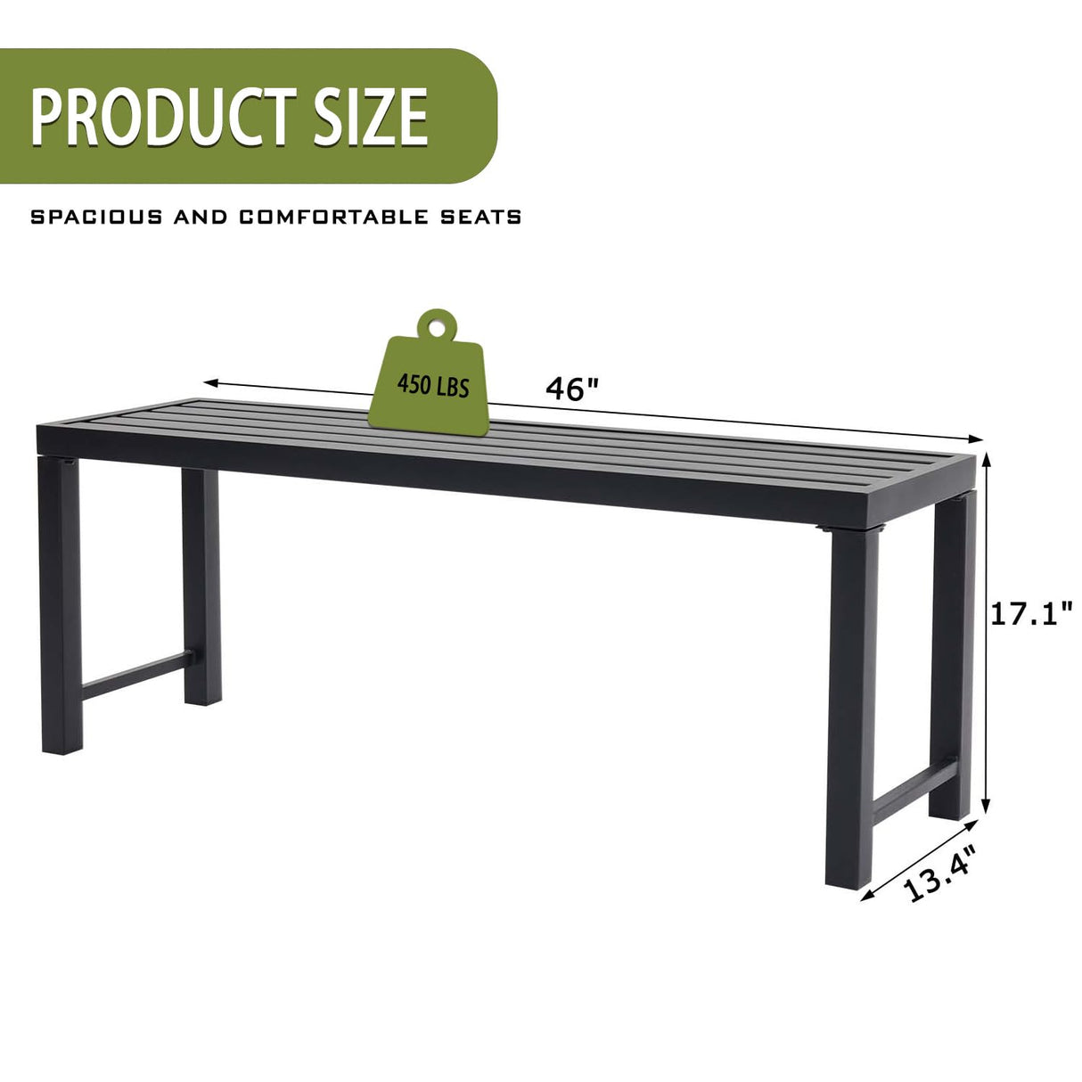 Hanamako Outdoor Metal Backless Bench Weatherproof Patio Bench with Slatted Seat, All-Weather Garden Bench for Porch, Patio, Lawn and Backyard, Black Hanamako