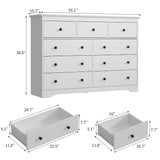 BAZELOR 55 Inch Wide White Dresser for Bedroom, 9 Drawer Dresser with Large Drawers, Wood Chest for Living Room, Hallway BAZELOR