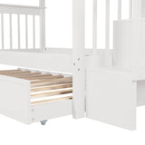 Harper & Bright Designs Twin Over Twin Bunk Bed with Stairs and Trundle, Solid Wood Stairway Bunk Bed Frame with Storage, for Kids Teens Adults – White Harper & Bright Designs