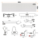 Tbantera 2 PCS Metal Pegboard Wall Storage Shelves 24x12 Inches with 50 PCS Pegboard System for Garage Organization Black Pegboard Hooks for Efficient Tool Storage and Workbench Organization（White） Tbantera