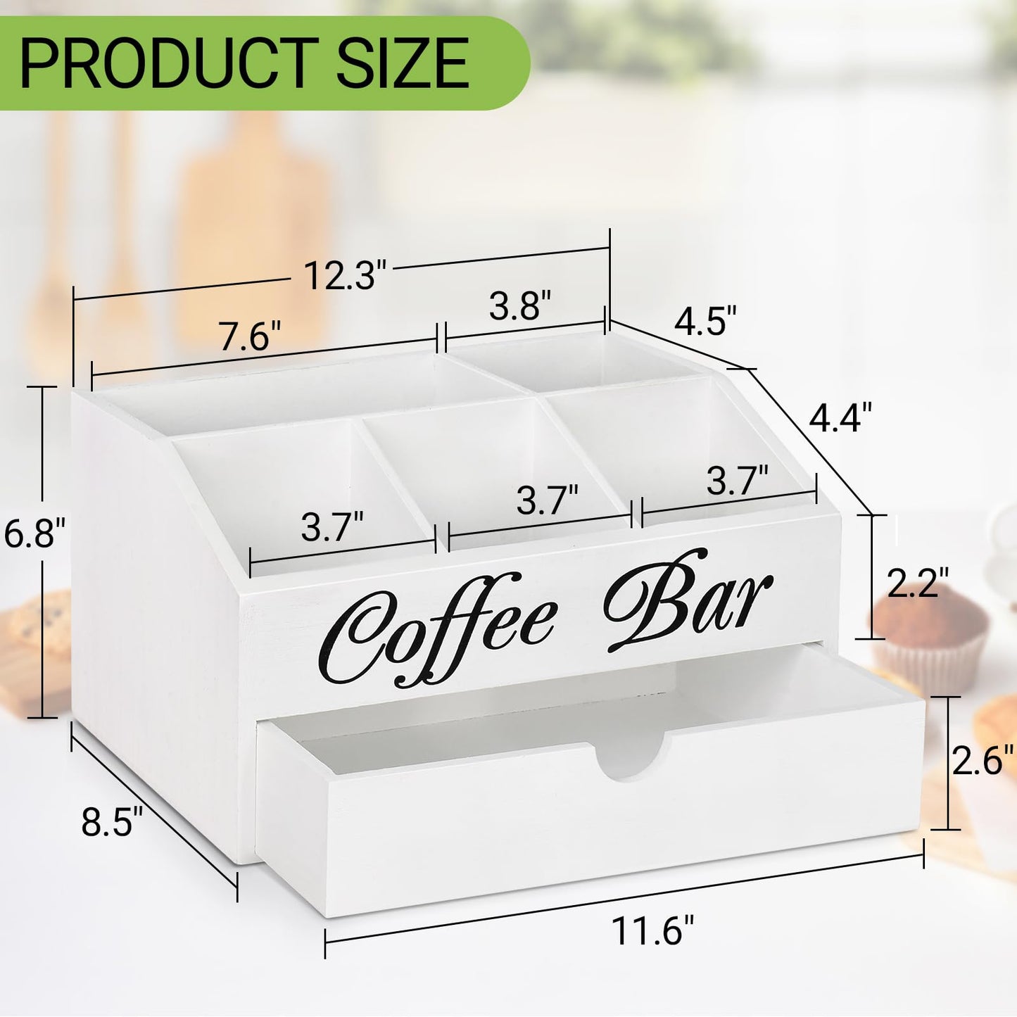 Coffee Bar Organizer Countertop, Wooden Coffee Bar Accessories Organizer With Drawer, Coffee Station Organizer Coffee Pods Holder Storage Basket, Farmhouse Coffee and Tea Condiment Organizer  - WoodArtSupply