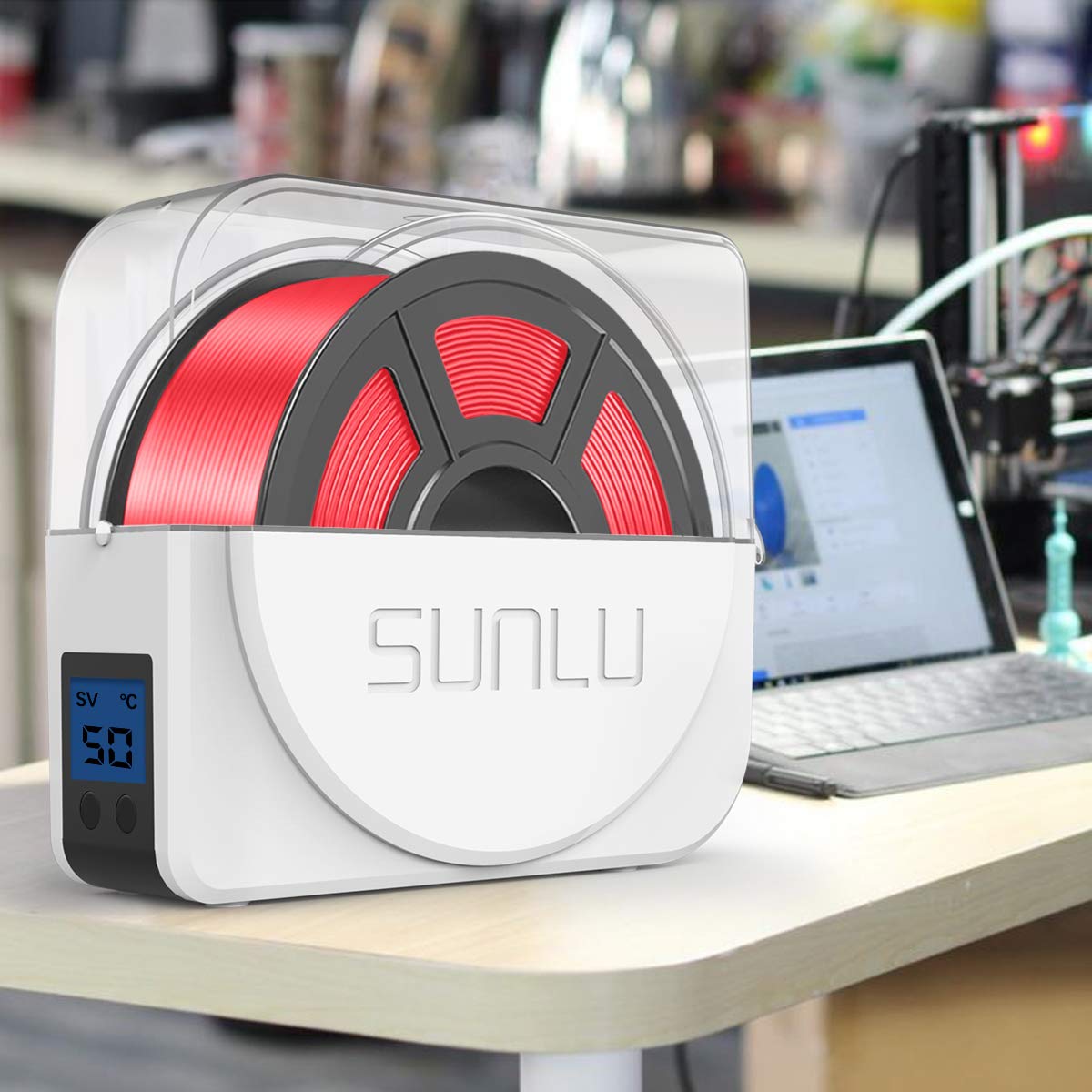 SUNLU Official Filament Dryer S1 Plus, Built-in Circulation Fan, Filament Dryer Box Storage Box for 3D Printer Filament 1.75 2.85 3.00, S1 Plus White SUNLU