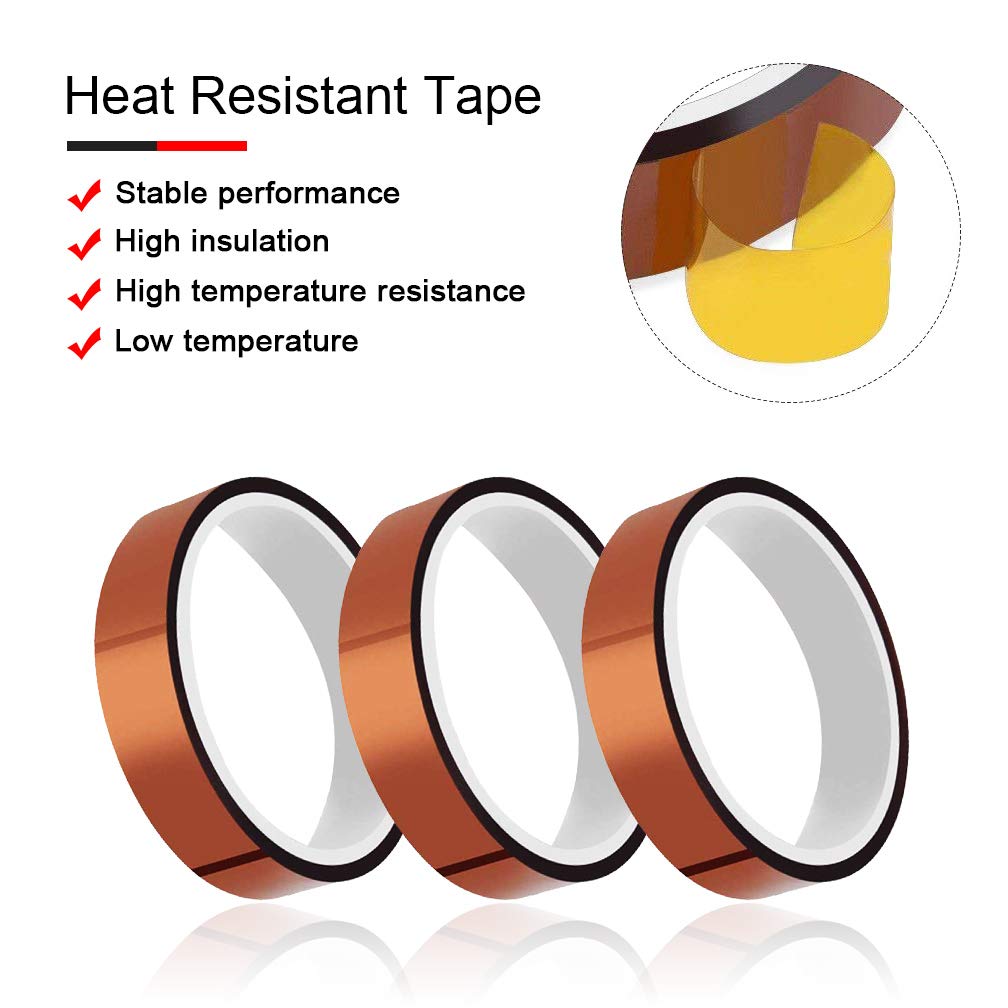 Viaky High Temp Tapes Polyimide Film Adhesive Tape Multi-Sized Heat High Temperature Resistant Tawny Tapes for Electric Tasks, 3D Printers, Solder, Painting and Packing Fixing (Brown)