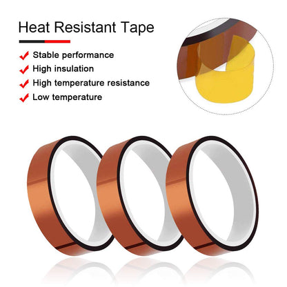 Viaky High Temp Tapes Polyimide Film Adhesive Tape Multi-Sized Heat High Temperature Resistant Tawny Tapes for Electric Tasks, 3D Printers, Solder, Painting and Packing Fixing (Brown)