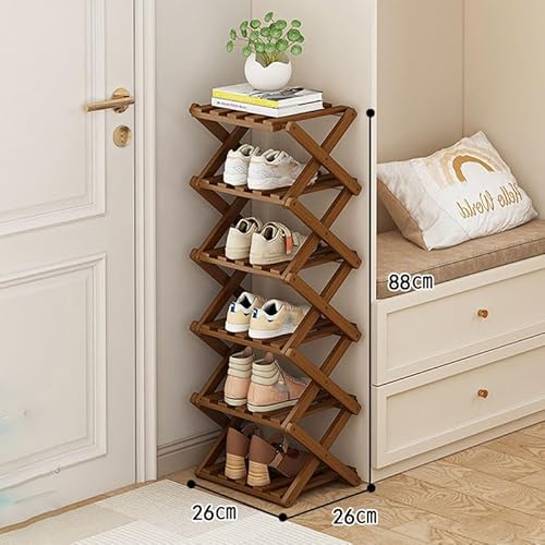 YYW Shoe Rack, Foldable Bamboo Shoes Shelf, Freestanding Shoe Storage Organiser for Entryway, Hallway, Bedroom, Closet (Brown, 6 Layers) YYW