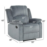EBELLO Classic Manual Recliner Chair with Soft Padded Headrest and Armrest, Overstuffed Recliner Single Sofa Chair for Living Room, Bedroom, Grey EBELLO