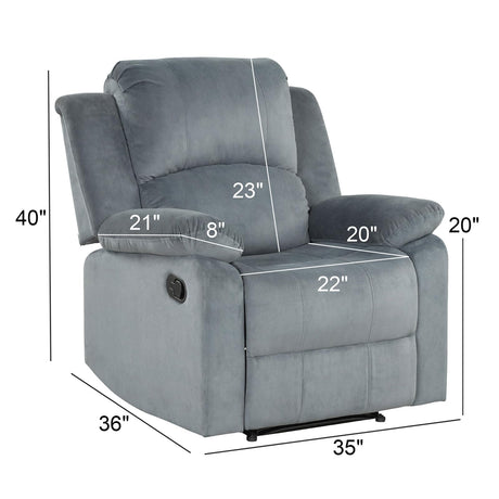 EBELLO Classic Manual Recliner Chair with Soft Padded Headrest and Armrest, Overstuffed Recliner Single Sofa Chair for Living Room, Bedroom, Grey EBELLO