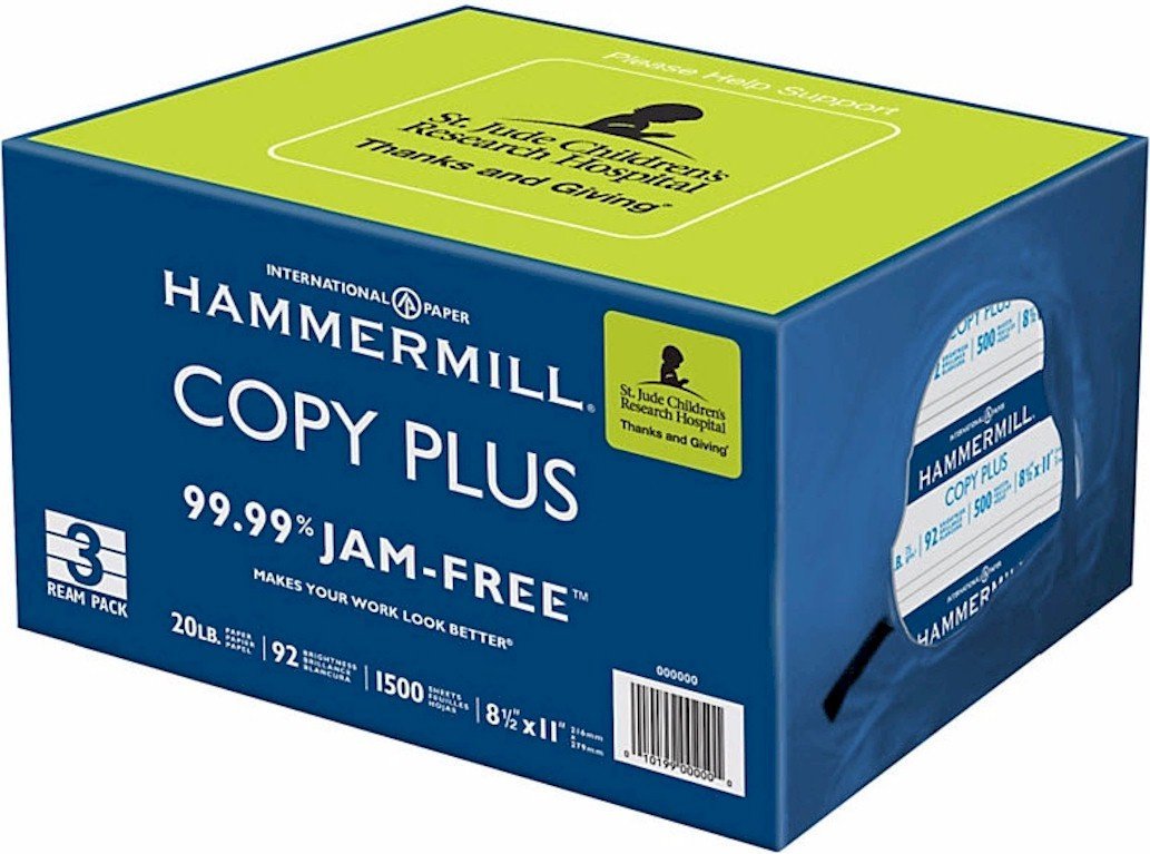 Hammermill 3-Ream Pack Copy Plus Multipurpose Fax Laser Inkjet Printer Paper, 8 1/2" x 11" Letter Size, 92 Bright White, 20 lb. Acid Free, ColorLok, 99.99% Jam Free