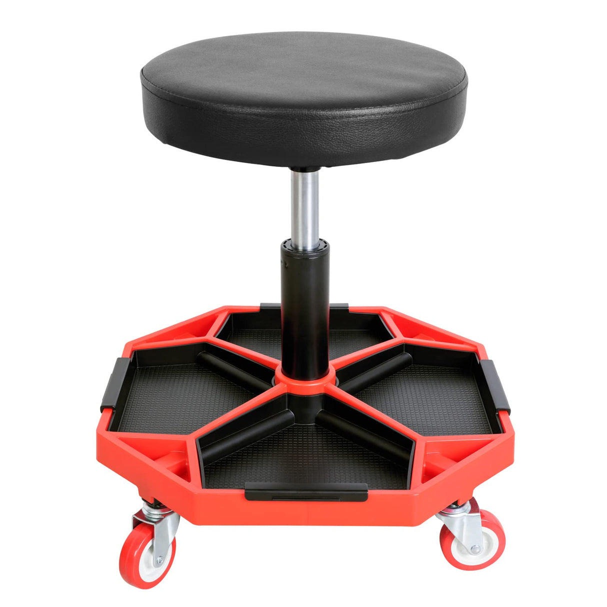 Torin ATRXF8308B Pneumatic Mechanic Stool/Rolling Shop Creeper Seat with Adjustable Height and 4 Removable Tool Trays, 300 lb Capacity, Black/Red Torin