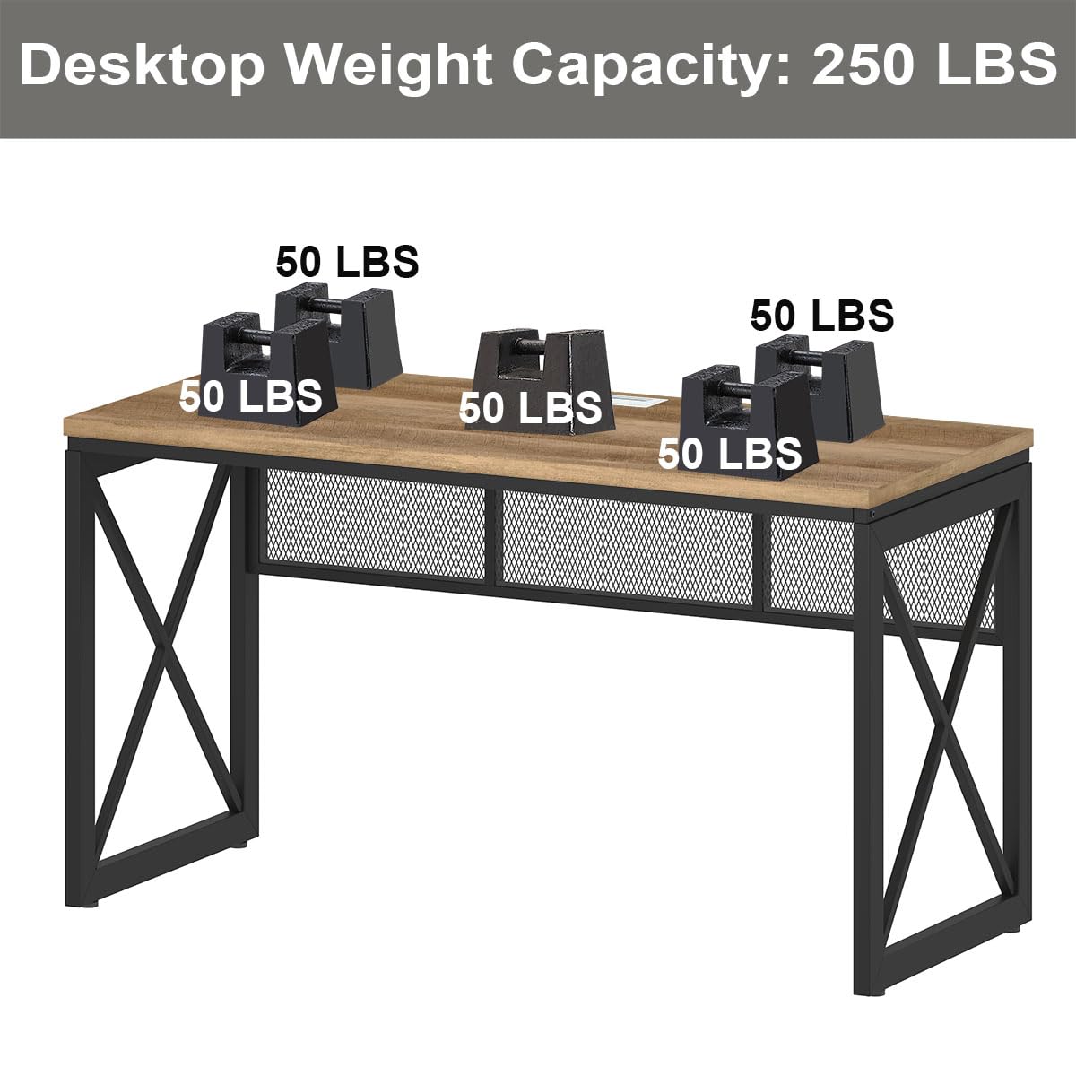 BON AUGURE Farmhouse Computer Desk, Modern Industrial Home Office Desk, Wood Metal Study Writing Table, Sturdy Gaming Desk (Vintage Oak, 54 Inch) BON AUGURE