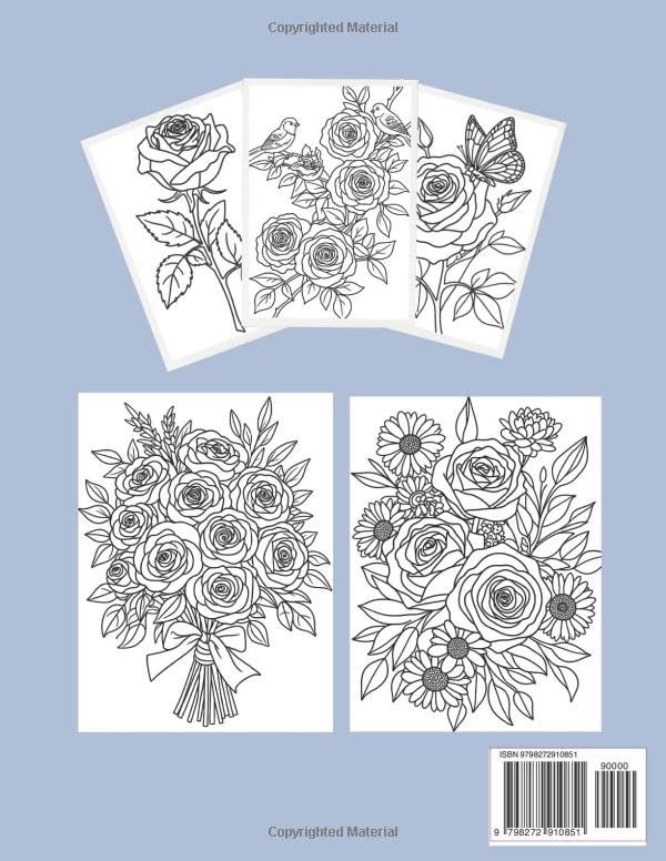 Beautiful Zen Roses: Relaxing Flower Coloring Pages for Adults Majosta