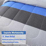 PERFEMET Twin Comforter Set 3 Pieces Bedding Set All Seasons Masculine Striped Pattern Vintage Farmhouse Soft Cozy Bedroom for Elegant Men Teen Girls Boys Gray and Blue PERFEMET