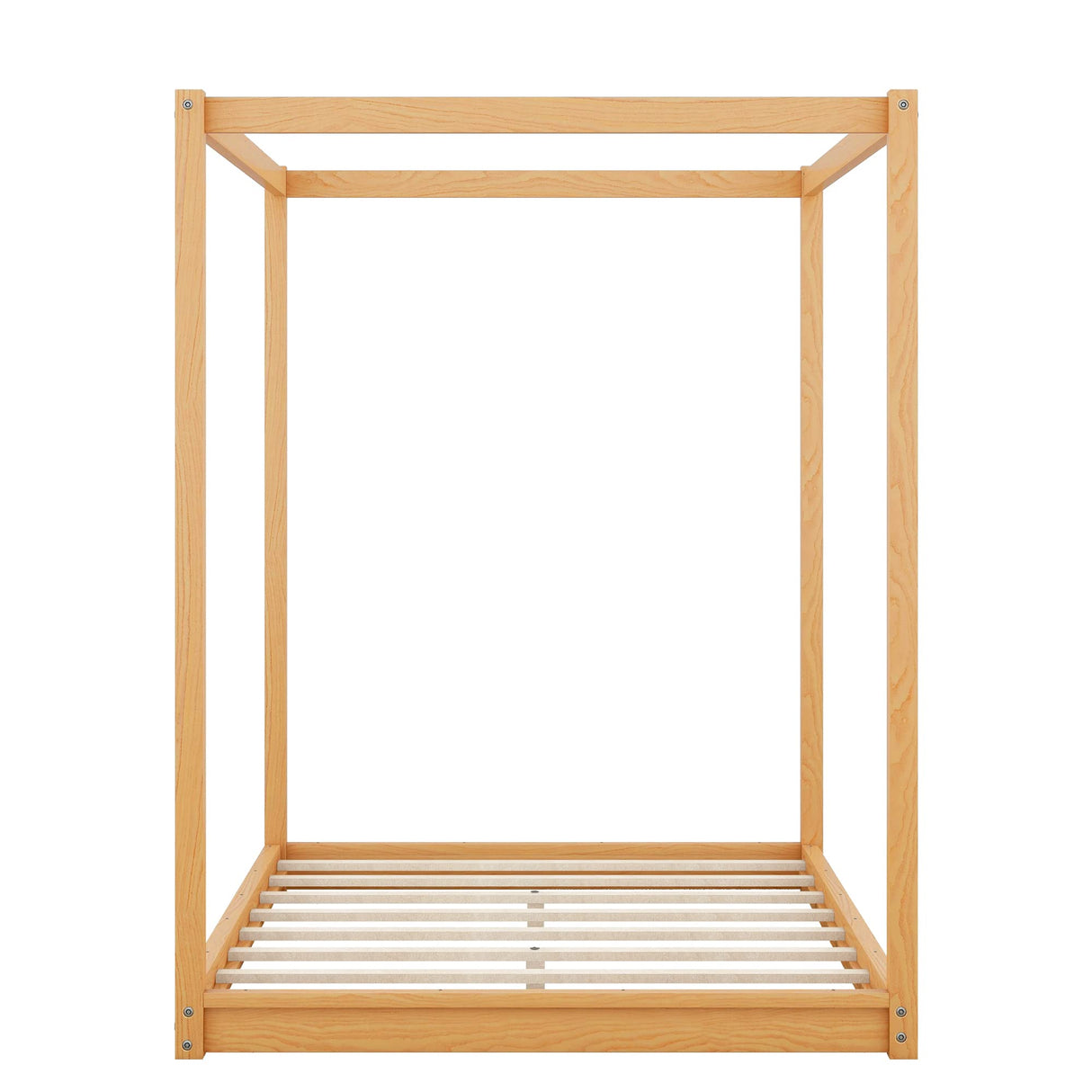 NCKMYB Wooden Canopy Platform Bed, Full Size Floor Bed Frame for Kids Boys Girls, No Spring Box Required (Natural) NCKMYB