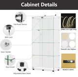 Modern 4-Tier Glass Display Shelf with 2 Doors, Curio Cabinet Collection - Floor Standing Display Case for Living Room, Bedroom, Home Office - 30" W x 14.5" D x 64" H (White with LED Light Strip) Zacis