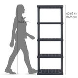IRIS USA 5-Tier Heavy Duty Plastic Shelving Unit, 64" Tall - 40lbs per Shelf, Modular Garage Rack Storage Organizer for Home, Basement, Laundry & Utility Room, 12"D x 24"W x 64"H - Black IRIS