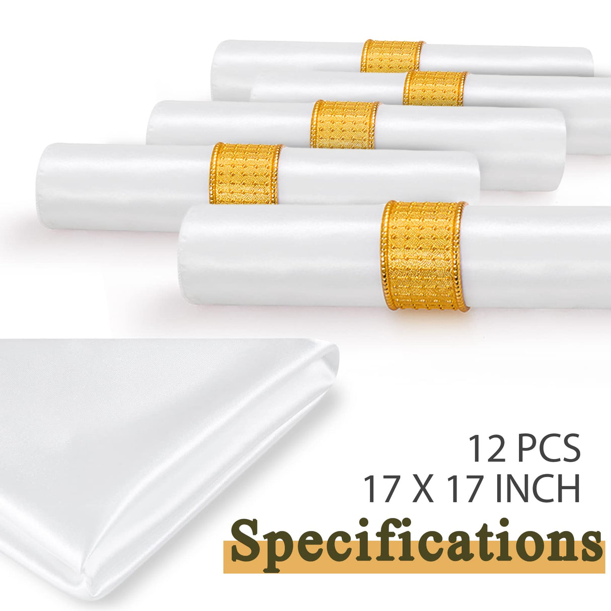 Cobedzy 12 Pack Satin Table Cloth Napkins, 17x17 Inch White Silky Wedding Napkins Cloth Washable, Luxury Dining Table Cloth Napkins Set for Birthday Holiday Party Dinner Restaurant Cobedzy