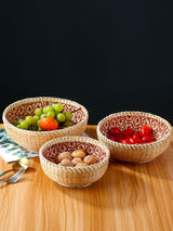 Elsjoy Set of 3 Wicker Woven Storage Basket, Bamboo Bread Basket Round Rattan Serving Basket Farmhouse Decor for Fruits, Vegetables, Potatoes, Stackable 9.6"/8"/7" Elsjoy