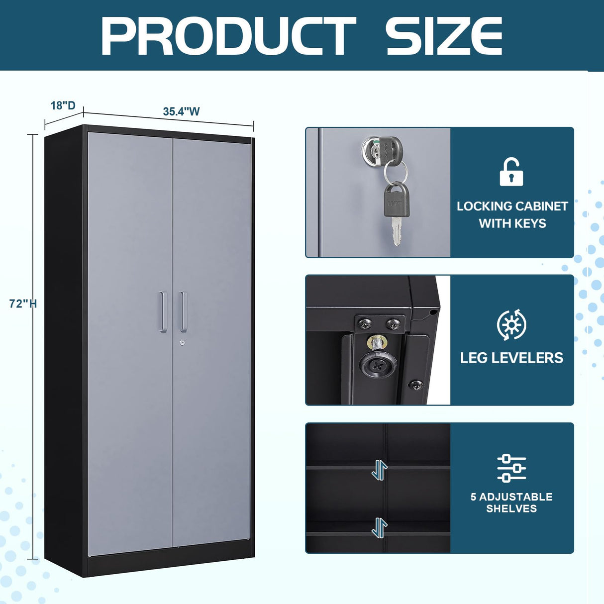 MIIIKO Metal Storage Cabinet with 6 Tier Shelves and Locking Doors, 72" x 36" x 18" Steel Garage Storage Cabinets for Home, Garage, Pantry Workshop Warehouse… MIIIKO