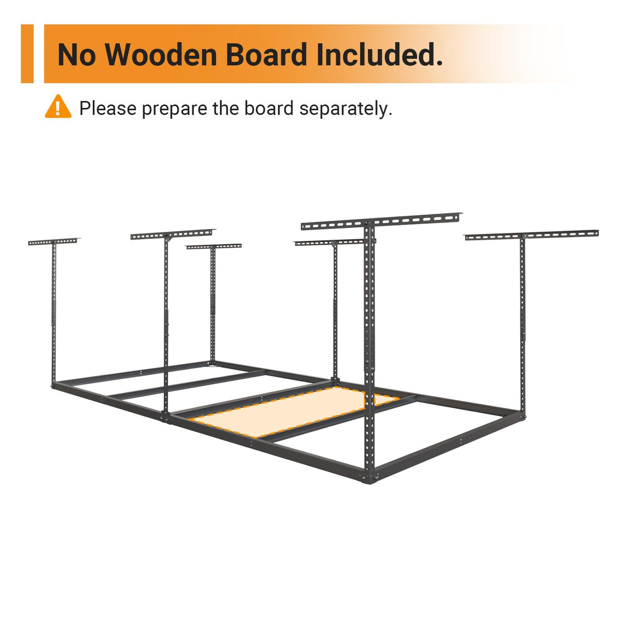 eShelf 4x8ft Overhead Garage Storage Rack Wooden Decking Not Included, Heavy Duty Metal Rack, Adjustable Ceiling Dropdown, 600lbs Weight Capacity (Black) eShelf