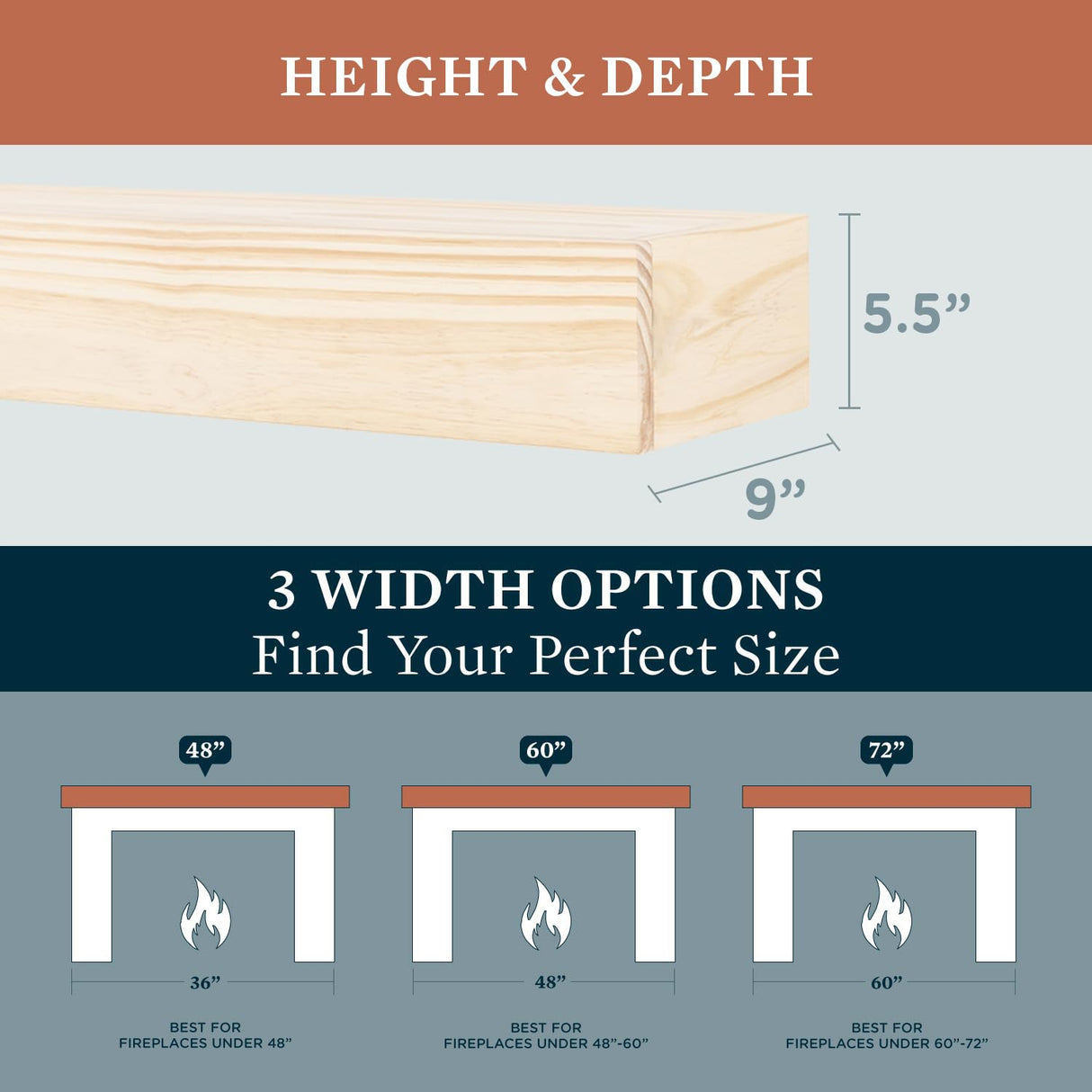 MANTELSDIRECT 60 Inch Floating Fireplace Mantel Wood Shelf in Unfinished - Austin from Mantels Direct | Wooden Rustic Wall Shelf Perfect for Décor and Electric Fireplaces MANTELSDIRECT