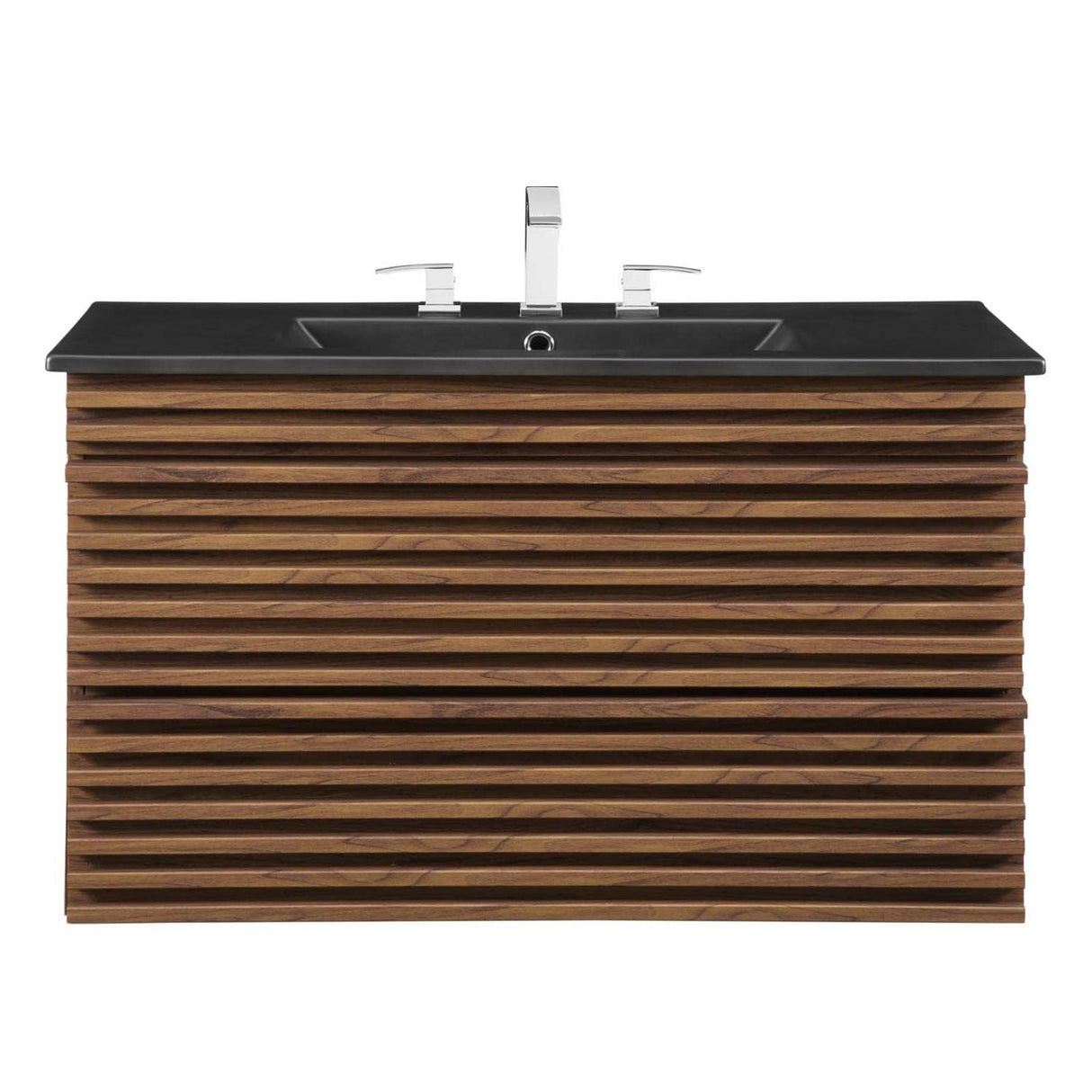 Modway Render 36" Wall-Mount Bathroom Vanity in Walnut Black Modway