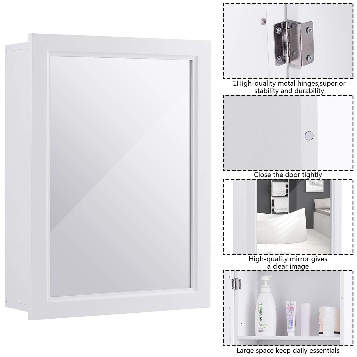 Tangkula Mirrored Bathroom Cabinet, Wall Mount Storage Organizer, Medicine Cabinet with Single Doors - WoodArtSupply