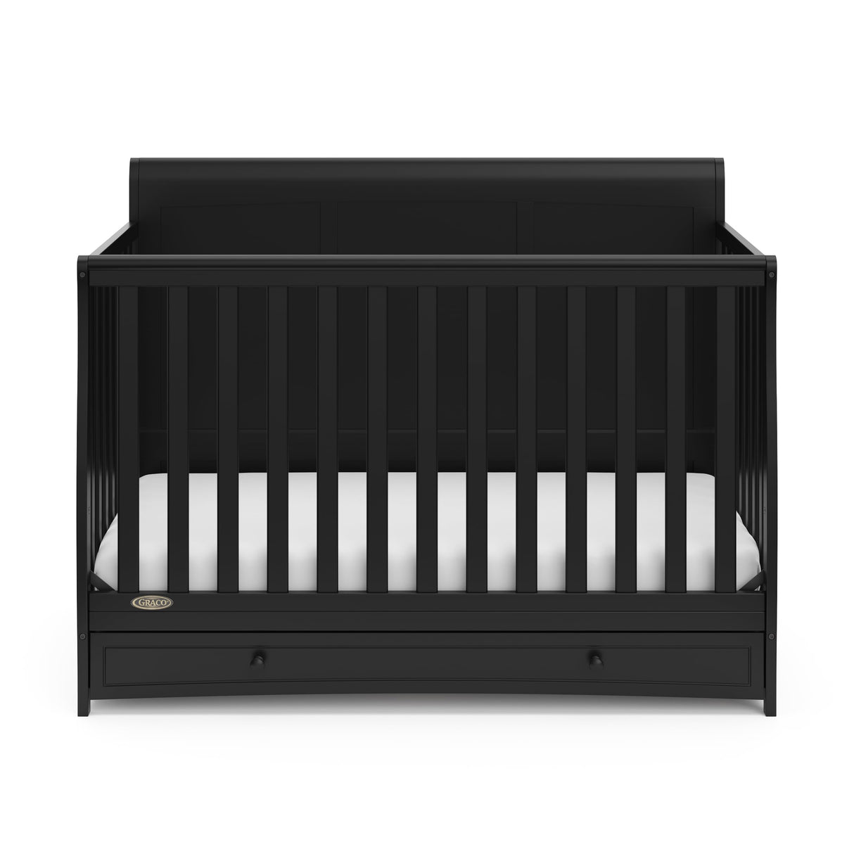 Graco Asheville 5-in-1 Convertible Crib with Drawer (Black) – GREENGUARD Gold Certified, Crib with Drawer Combo, Full-Size Nursery Storage Drawer, Converts to Toddler Bed, Daybed and Full-Size Bed Graco