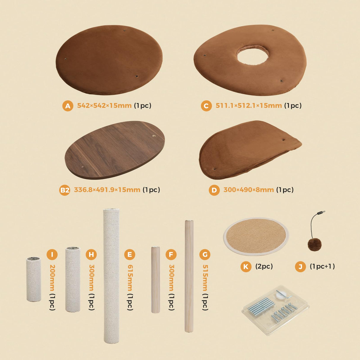 PETEPELA Wood Cat Tree Tower for Indoor Cats,5-Level Modern Cat Tree Cat Activity Center with Scratching Posts, Brown PETEPELA