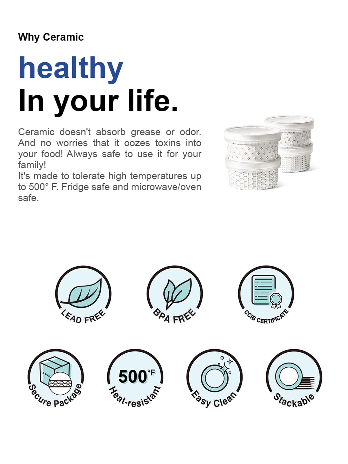 LE TAUCI Ramekins with Lids, 12 oz Ramikin Set for Creme Brulee, Souffle, Dipping Sauce, Ceramic Food Storage Container - 5 inch, Set of 4, Arctic White LE TAUCI