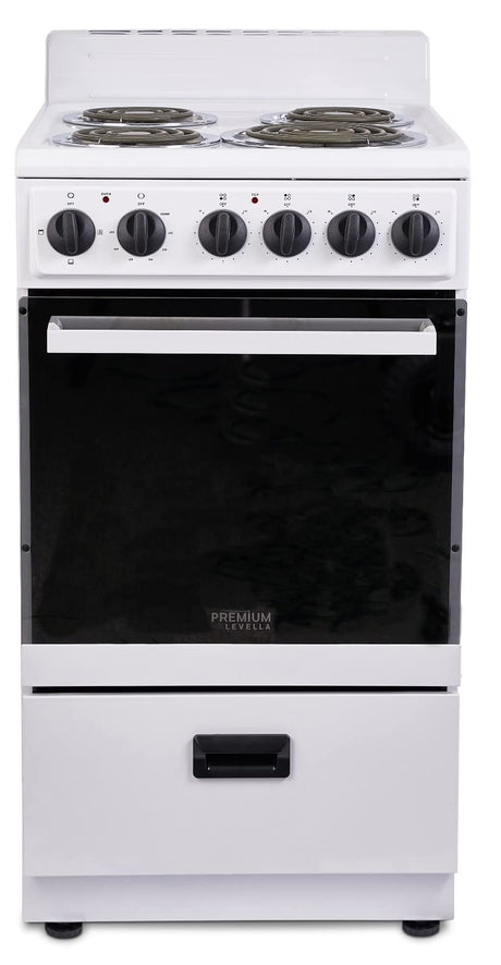 Premium Levella 20" Electric Range with 4 Coil Burners and 2.2 Cu. Ft. Oven Capacity in White PremiumLevella