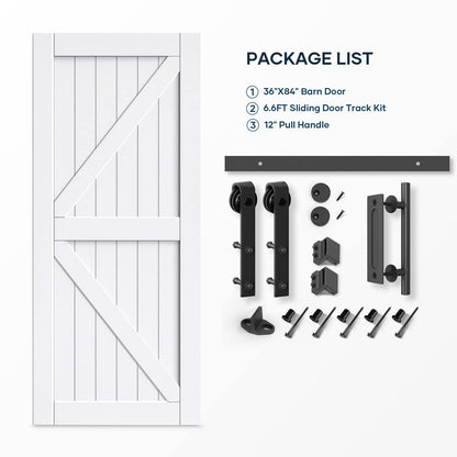 EaseLife 36in x 84in Sliding Barn Door with 6.6FT Barn Door Hardware Track Kit Included,Solid LVL Wood Slab Covered with Water-Proof & Scratch-Resistant PVC Surface,DIY Assembly,Easy Install, - WoodArtSupply