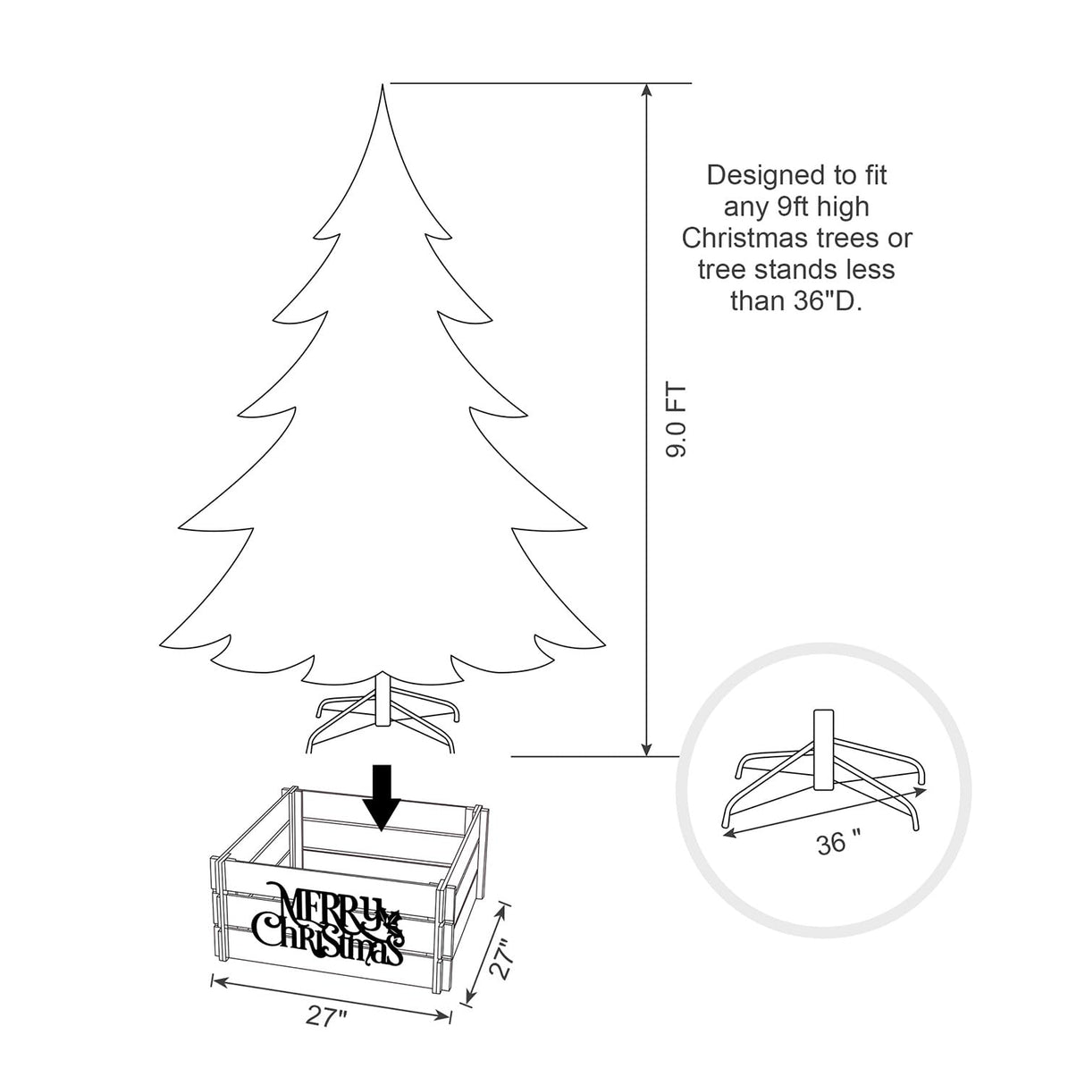 Glitzhome 27" L Wooden Crate Tree Collar, Natural Wooden Merry Christmas Christmas Tree Base Cover Farmhouse Tree Box Decorative Christmas Tree Skirt Glitzhome