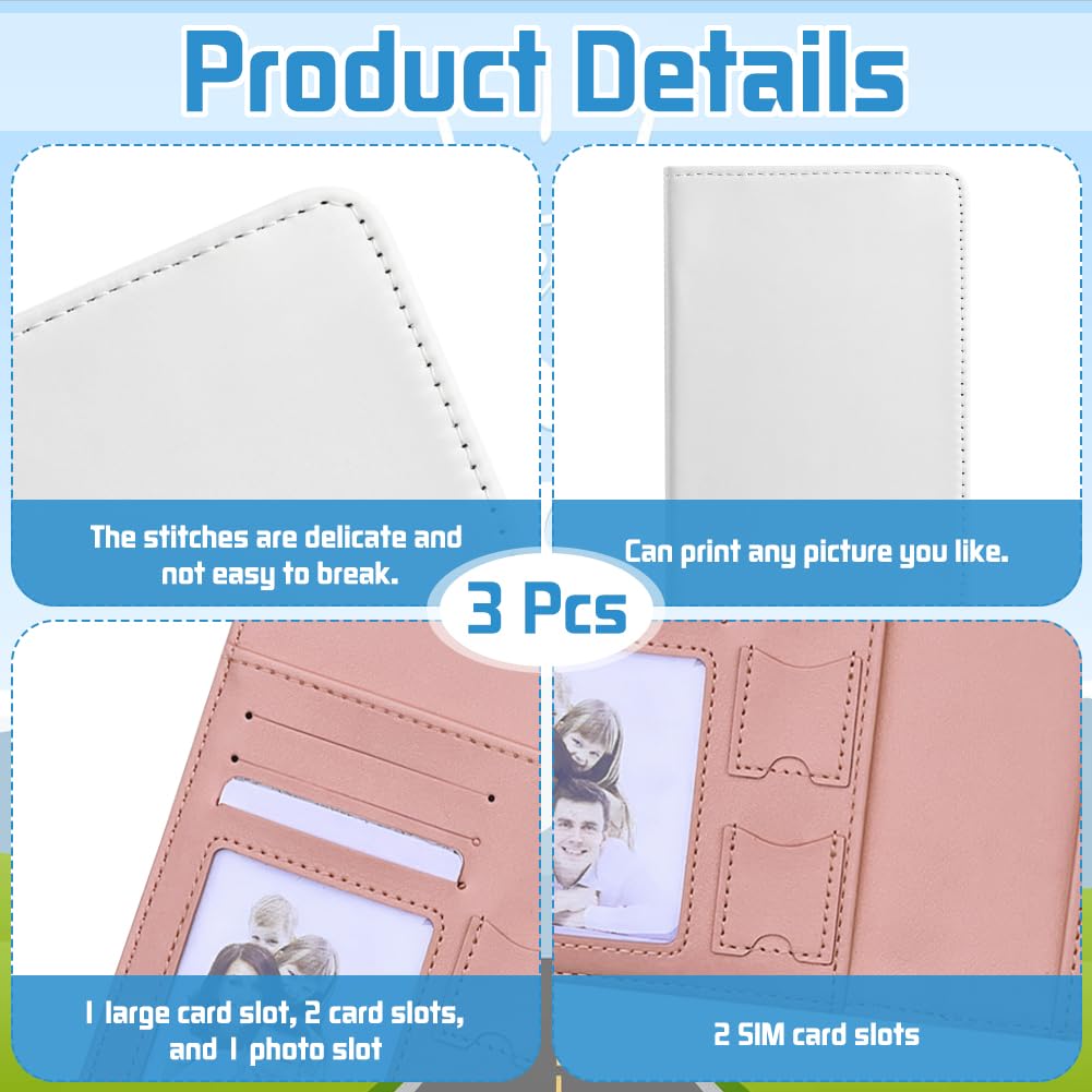 ZUYYON 3 Pcs Sublimation Passport Holder Cover Blanks PU Leather Heat Transfer DIY Travel Passport Holder Wallet Cover Blank Passport Wallet for Passport Business Cards Credit Cards(Pink, White)