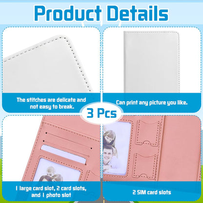 ZUYYON 3 Pcs Sublimation Passport Holder Cover Blanks PU Leather Heat Transfer DIY Travel Passport Holder Wallet Cover Blank Passport Wallet for Passport Business Cards Credit Cards(Pink, White)